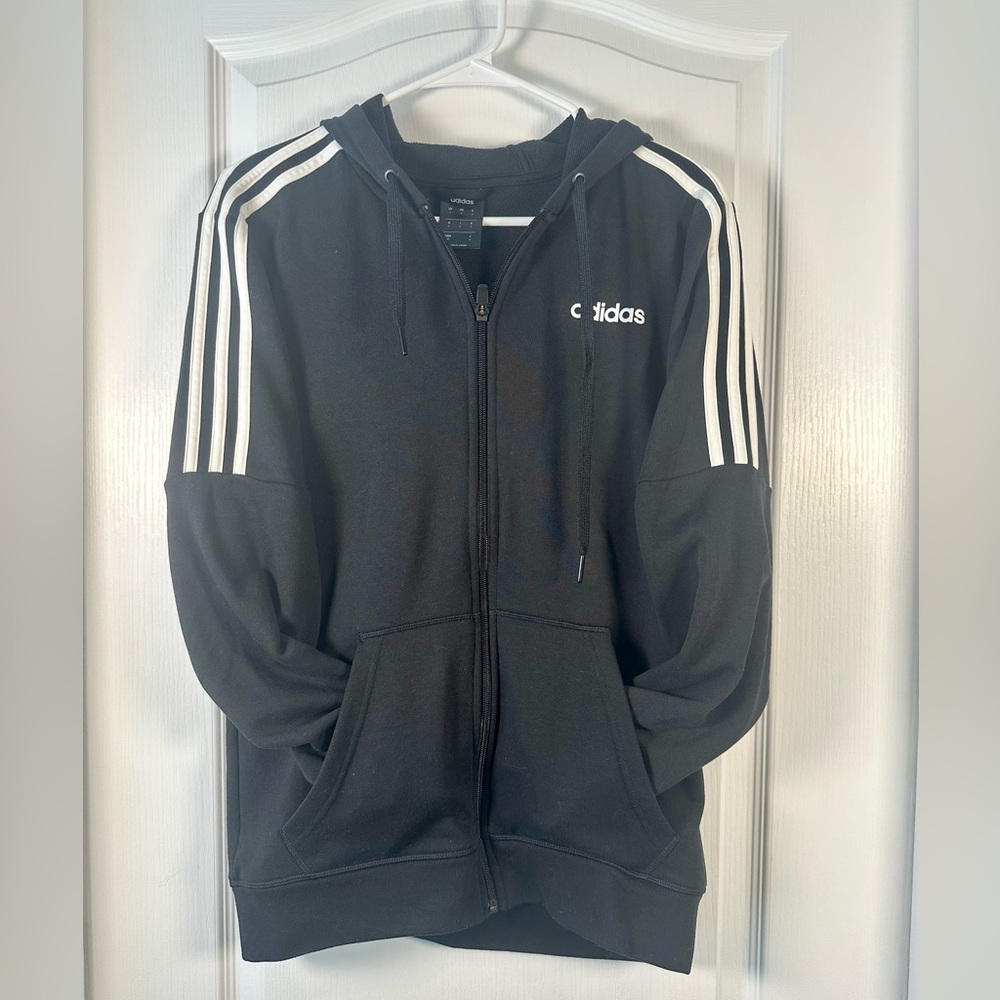adidas Black Climalite Zip Up Hoodie Small – 3-Stripe Track Jacket Style